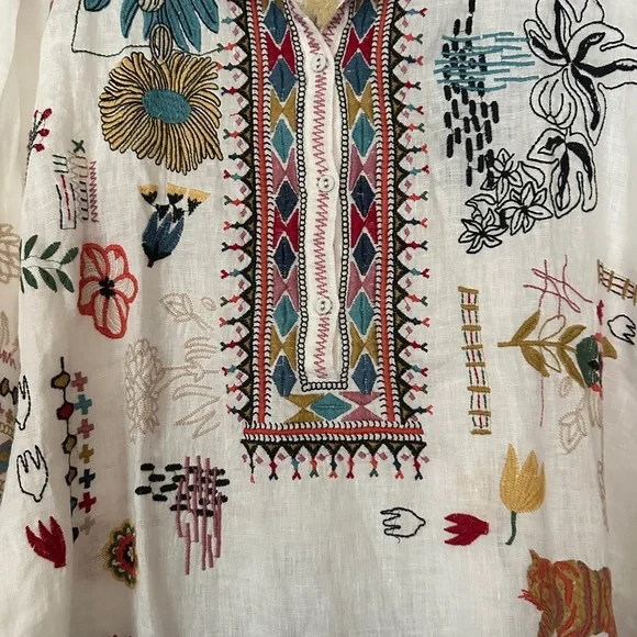 Johnny Was Simmie Embroidered Linen Blouse - Picture 3 of 15